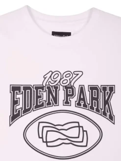 T-shirt en coton blanc à imprimé avec une coupe droite et un col rond
