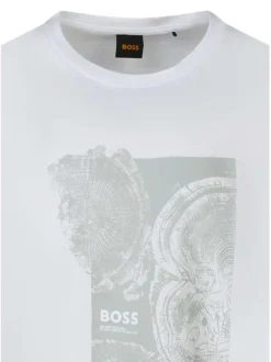 T-shirt en coton blanc à imprimé avec une coupe droite et un col rond