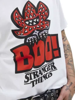 T-shirt en coton blanc imprimé avec une coupe droite et un col rond