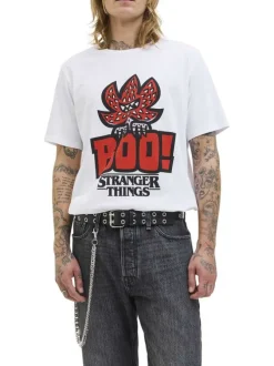 T-shirt en coton blanc imprimé avec une coupe droite et un col rond