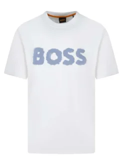 T-shirt en coton blanc à imprimé avec une coupe droite et un col rond