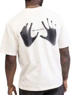 T-shirt en coton blanc imprimé avec une coupe droite et un col rond