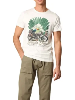 T-shirt en coton blanc imprimé avec une coupe droite et un col rond