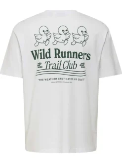 T-shirt en coton blanc à imprimé canards au dos avec un col rond