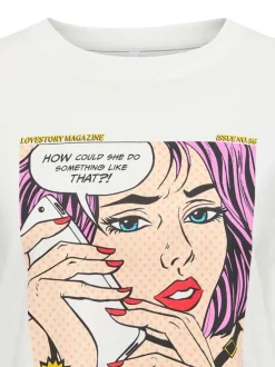 T-shirt en coton blanc imprimé coupe droite avec un col rond