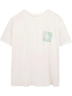 T-shirt en coton blanc imprimé à coupe droite pourvu d'un col rond