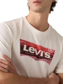 T-shirt en coton blanc imprimé à coupe droite pourvu d'un col rond