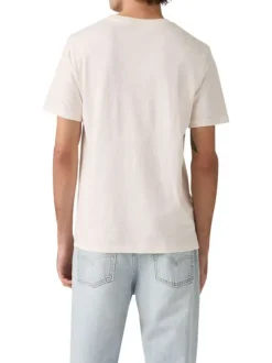 T-shirt en coton blanc imprimé à coupe droite pourvu d'un col rond