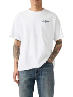 T-shirt en coton blanc imprimé à coupe droite pourvu d'un col rond