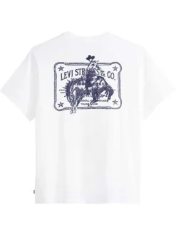 T-shirt en coton blanc imprimé à coupe droite pourvu d'un col rond