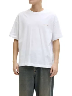 T-shirt en coton blanc imprimé à coupe droite pourvu d'un col rond