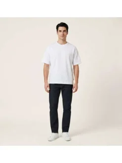 T-shirt en coton blanc imprimé à coupe droite pourvu d'un col rond