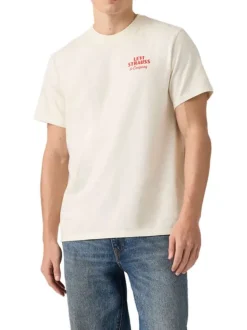 T-shirt en coton blanc imprimé à coupe droite pourvu d'un col rond