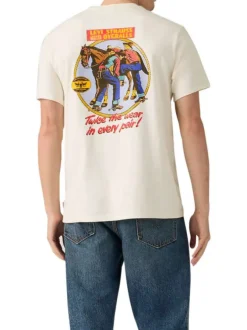 T-shirt en coton blanc imprimé à coupe droite pourvu d'un col rond