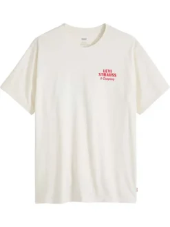 T-shirt en coton blanc imprimé à coupe droite pourvu d'un col rond
