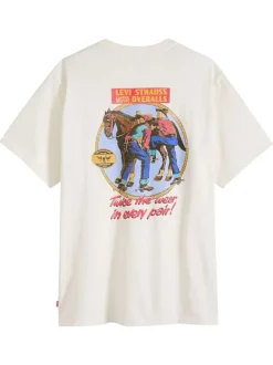T-shirt en coton blanc imprimé à coupe droite pourvu d'un col rond