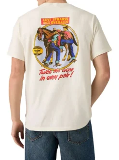 T-shirt en coton blanc imprimé à coupe droite pourvu d'un col rond