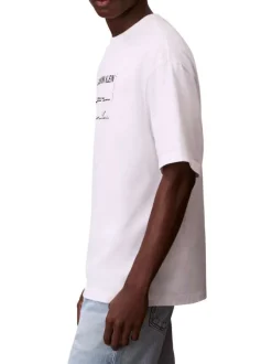 T-shirt en coton blanc à imprimé écritures avec une coupe droite et un col rond