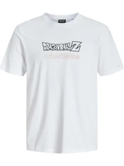 T-shirt en coton blanc imprimé dessin animé à la poitrine et au dos à col rond