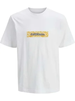 T-shirt en coton blanc à imprimé jaune avec coupe regular et col rond