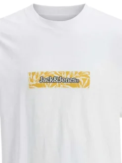 T-shirt en coton blanc à imprimé jaune avec coupe regular et col rond