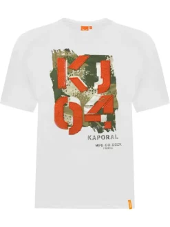 T-shirt en coton blanc imprimé à la poitrine à col rond et à coupe droite