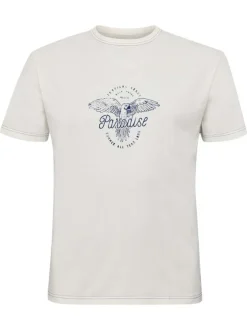 T-shirt en coton blanc imprimé à la poitrine à coupe droite et à col rond