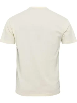 T-shirt en coton blanc imprimé à l'avant avec un col rond et une coupe droite