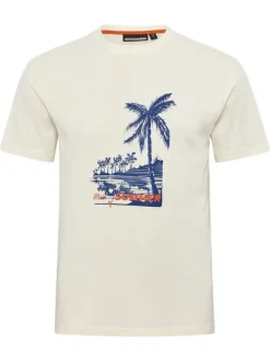 T-shirt en coton blanc imprimé à l'avant avec un col rond et une coupe droite