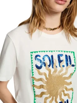 T-shirt en coton blanc imprimé pourvu d'une coupe droite et d'un col rond
