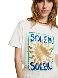T-shirt en coton blanc imprimé pourvu d'une coupe droite et d'un col rond