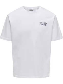 T-shirt en coton blanc à imprimé tête de mort au dos avec un col rond
