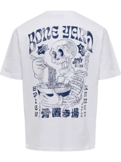 T-shirt en coton blanc à imprimé tête de mort au dos avec un col rond