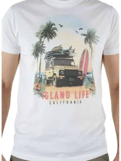 T-shirt en coton blanc imprimé 4x4 à coupe droite et col rond