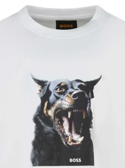 T-shirt en coton blanc à motifs avec une coupe droite et un col rond