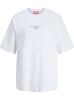 T-shirt en coton blanc à motifs imprimés pourvu d'une coupe droite