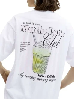 T-shirt en coton blanc à motifs imprimés pourvu d'une coupe droite