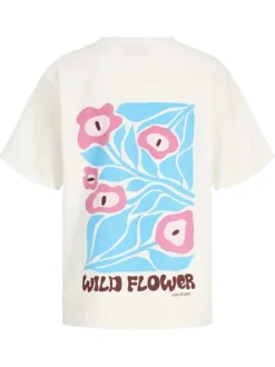 T-shirt en coton blanc à motifs imprimés pourvu d'une coupe droite