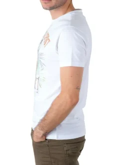 T-shirt en coton blanc à motif tropical spirit à coupe droite et col rond