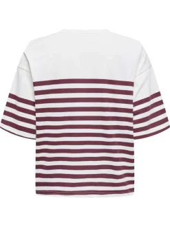 T-shirt en coton blanc rayé avec une coupe droite à col rond