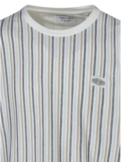 T-shirt en coton blanc à rayures avec une coupe droite et un col rond