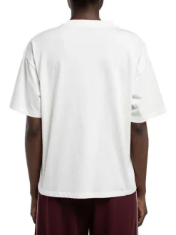 T-shirt en coton blanc uni avec de la broderie ajourée aux épaules et à col rond