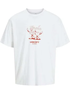 T-shirt en coton blanc uni avec des bonhommes et une coupe droite