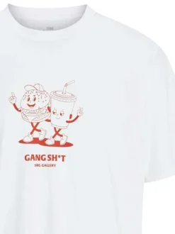 T-shirt en coton blanc uni avec des bonhommes et une coupe droite