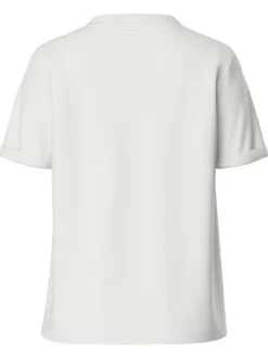 T-shirt en coton blanc uni avec des ourlets aux manches à coupe ample et à col v