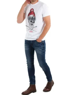 T-shirt en coton blanc uni avec dessin inscrit en gros sur la poitrine