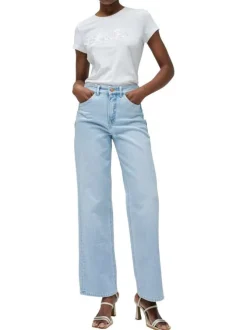 T-shirt en coton blanc uni avec le nom de la marque en sequins et à col rond
