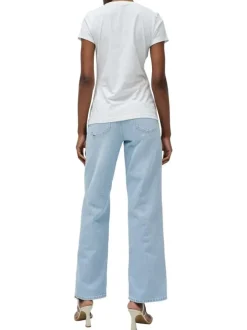 T-shirt en coton blanc uni avec le nom de la marque en sequins et à col rond