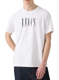 T-shirt en coton blanc uni avec logo imprimé et une coupe droite
