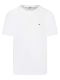 T-shirt en coton blanc uni avec un col rond et le logo brodé à la poitrine